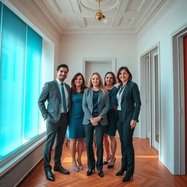 Portret de grup al echipei AdvisoryCanvas într-un birou din Constanța