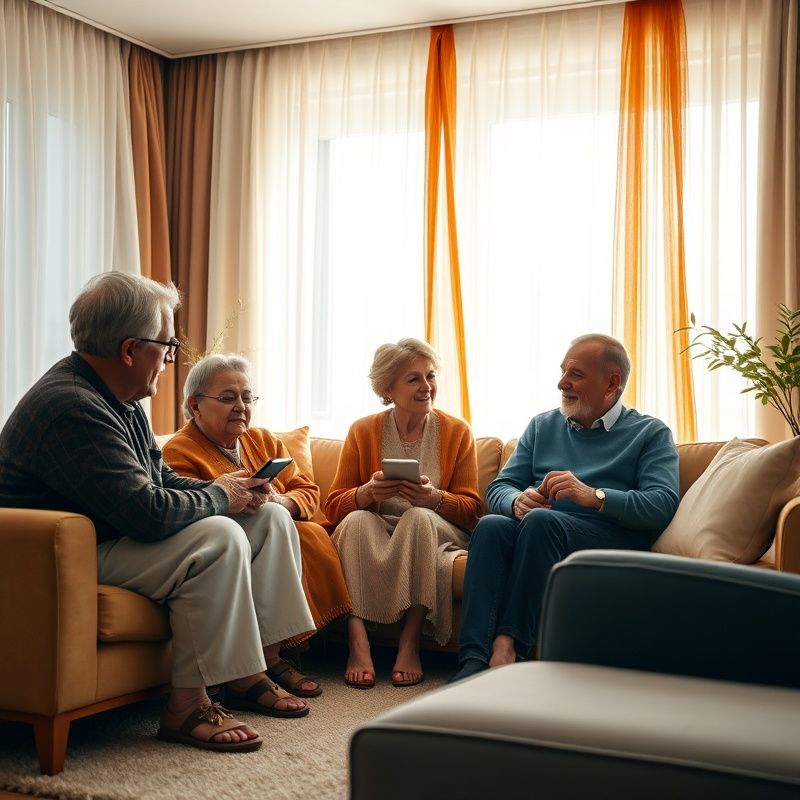 Trei generații ale unei familii într-un living luminos
